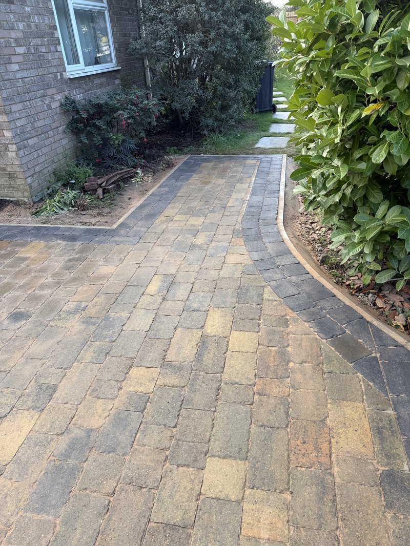 Completed block paving driveway project in Chewells Lane, Haddenham, Ely, CB6 3SS